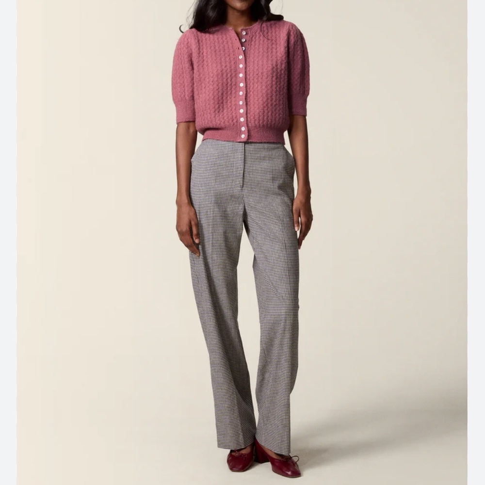 🌟ROUJE🌟 PARIS HOUNDSTOOTH WIDE LEG MENSWEAR TROUSER PANT BROWN / REDSZ 36